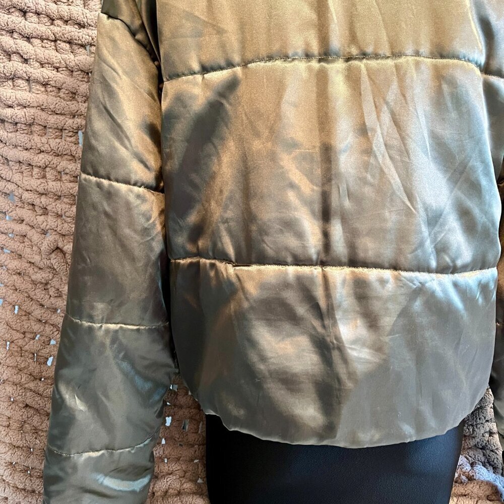 Asos Green Satin Look Woman's Cropped Bomber Jacket Size 14 - Picture 10 of 14